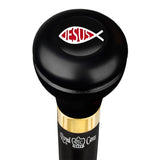Jesus Fish Symbol Flask Walking Stick w/ Black Beechwood Shaft & Pewter Collar Military Walking Canes - Tophatter Daily Deals