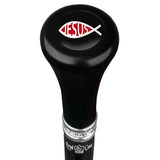 Jesus Fish Symbol Top Walking Stick w/ Black Beechwood Shaft & Pewter Collar Military Walking Canes - Tophatter Daily Deals