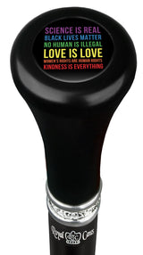 Love is Love Flat Top Walking Stick w/ Black Beechwood Shaft & Pewter Collar Military Walking Canes - Tophatter Daily Deals