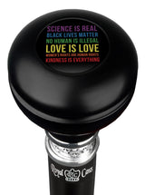 Love is Love Round Knob Walking Stick w/ Black Beechwood Shaft & Pewter Collar Military Walking Canes - Tophatter Daily Deals