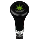 Marijuana Leaf Flat Top Walking Stick w/ Black Beechwood Shaft & Pewter Collar Military Walking Canes - Tophatter Daily Deals