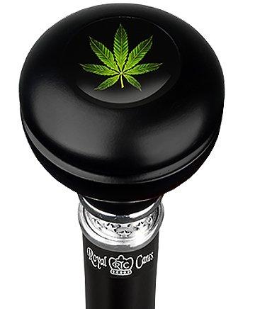 Marijuana Leaf Knob Walking Stick w/ Black Beechwood Shaft & Pewter Collar Military Walking Canes - Tophatter Daily Deals
