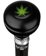 Marijuana Leaf Knob Walking Stick w/ Black Beechwood Shaft & Pewter Collar Military Walking Canes - Tophatter Daily Deals