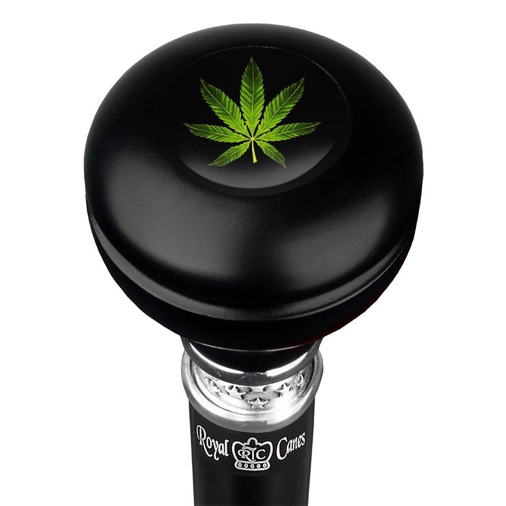 Marijuana Leaf Knob Walking Stick w/ Black Beechwood Shaft & Pewter Collar Military Walking Canes - Tophatter Daily Deals