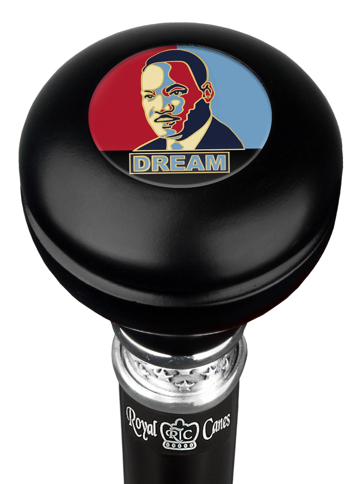Martin Luther King "I have a dream" Round Knob Walking Stick w/ Black Beechwood Shaft & Pewter Collar Military Walking Canes - Tophatter Daily Deals