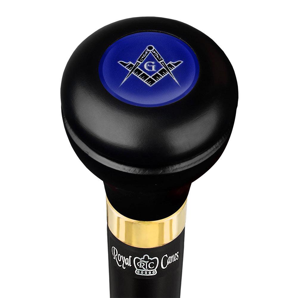 Mason Blue Flask Walking Stick w/ Black Beechwood Shaft & Pewter Collar Military Walking Canes - Tophatter Daily Deals