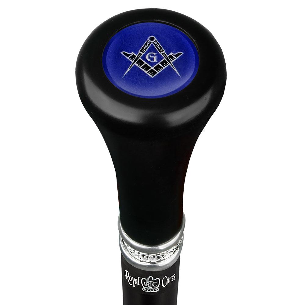 Mason Blue Flat Top Walking Stick w/ Black Beechwood Shaft & Pewter Collar Military Walking Canes - Tophatter Daily Deals