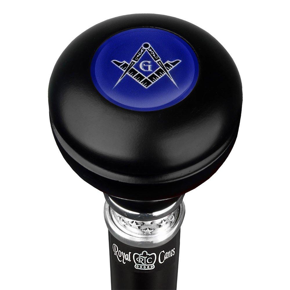 Mason Blue Knob Walking Stick w/ Black Beechwood Shaft & Pewter Collar Military Walking Canes - Tophatter Daily Deals