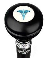 Medical Doctor Caduceus Emblem Flask Walking Stick: Wood Shaft Hidden Flask Military Walking Canes - Tophatter Daily Deals
