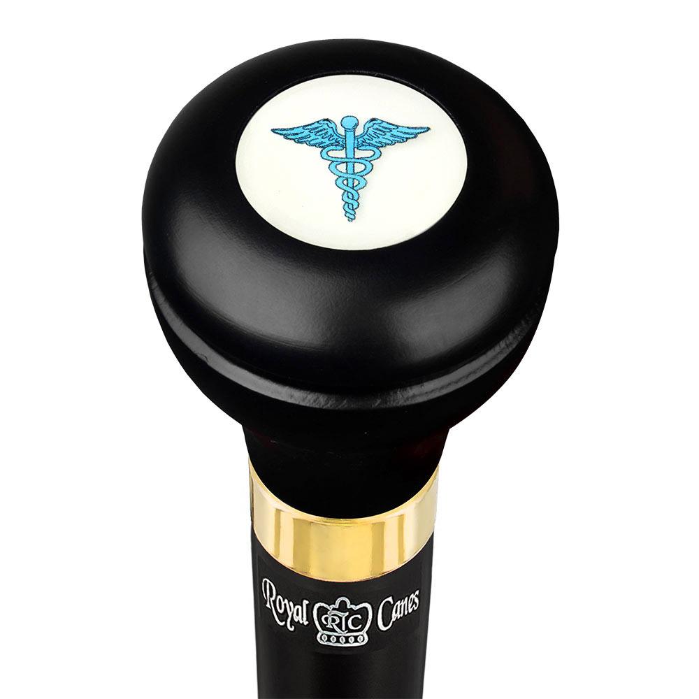 Medical Doctor Caduceus Emblem Flask Walking Stick: Wood Shaft Hidden Flask Military Walking Canes - Tophatter Daily Deals