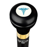 Medical Doctor Caduceus Emblem Flask Walking Stick: Wood Shaft Hidden Flask Military Walking Canes - Tophatter Daily Deals