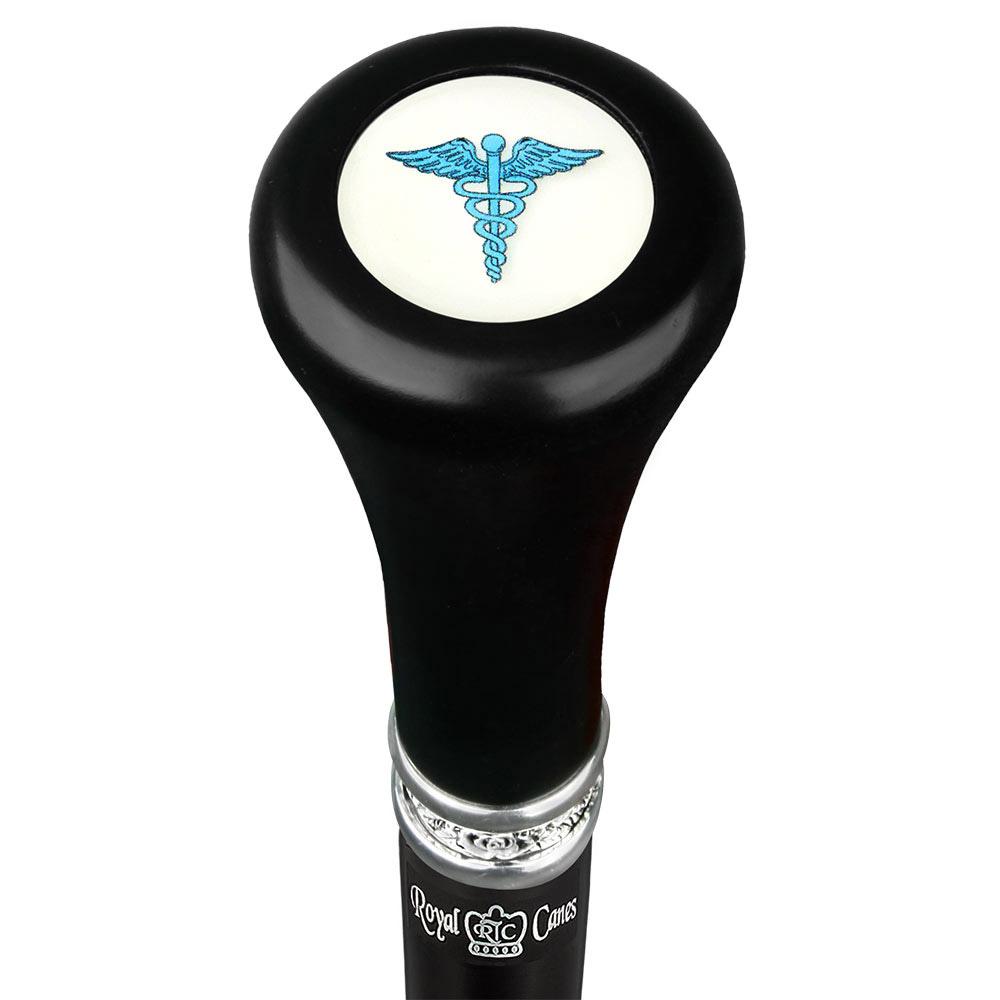 Medical Doctor Caduceus Flat Top Stick: Beechwood Shaft Pewter Military Walking Canes - Tophatter Daily Deals