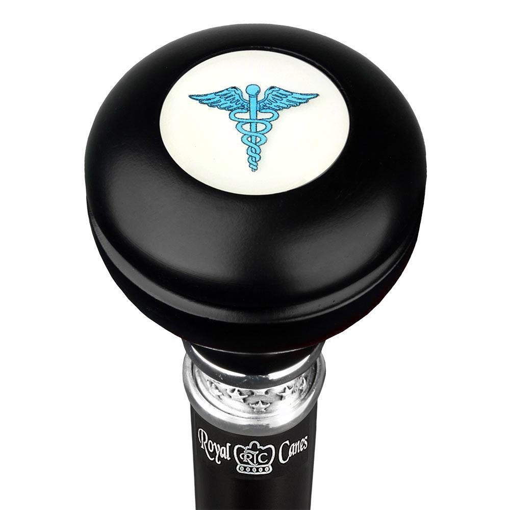 Medical Doctor Caduceus Emblem Knob Stick: Large Knob, Pewter Collar Military Walking Canes - Tophatter Daily Deals