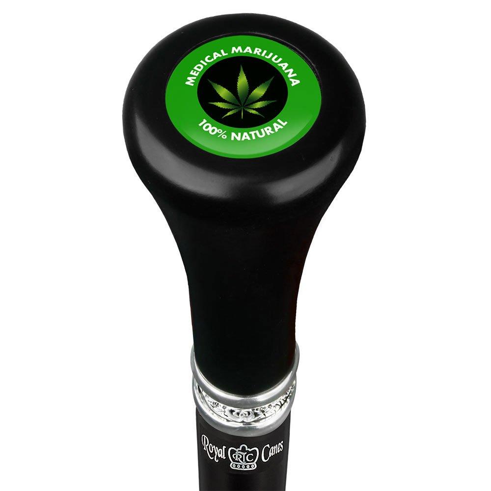 Medical Marijuana Flat Top Walking Stick w/ Black Beechwood Shaft & Pewter Collar Military Walking Canes - Tophatter Daily Deals