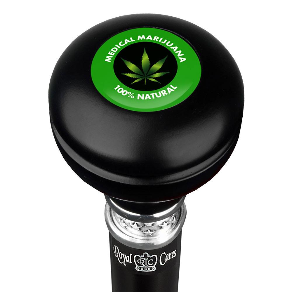 Medical Marijuana Knob Walking Stick w/ Black Beechwood Shaft & Pewter Collar Military Walking Canes - Tophatter Daily Deals