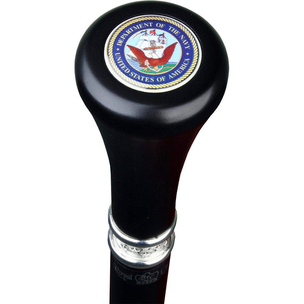 Navy Emblem Flat Top Stick: Beechwood Shaft Pewter Military Walking Canes - Tophatter Daily Deals