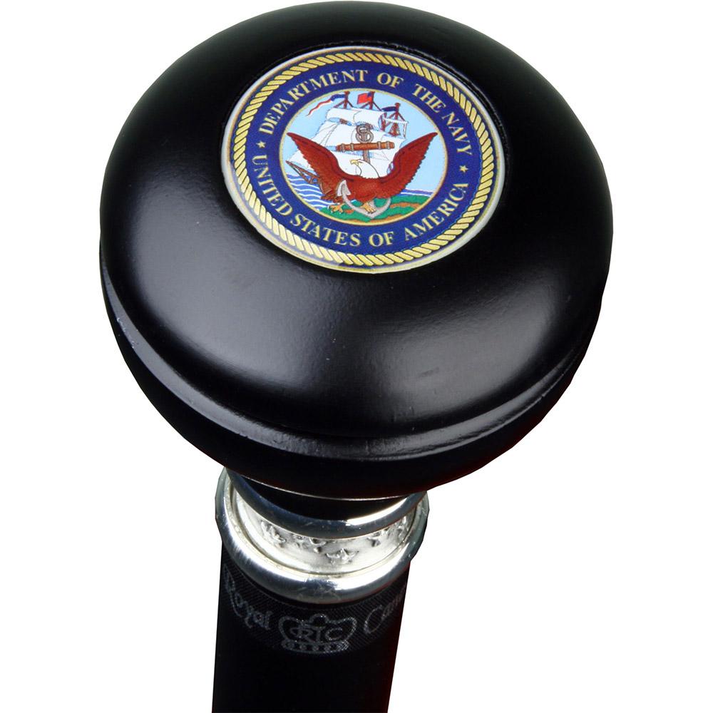 Navy Emblem Knob Stick: Large Knob, Pewter Collar Military Walking Canes - Tophatter Daily Deals