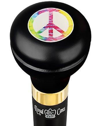 Peace Sign Caduceus Emblem Flask Walking Stick: Wood Shaft Hidden Flask Military Walking Canes - Tophatter Daily Deals
