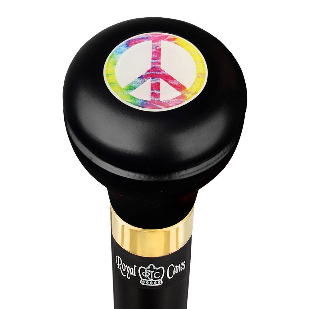 Peace Sign Caduceus Emblem Flask Walking Stick: Wood Shaft Hidden Flask Military Walking Canes - Tophatter Daily Deals
