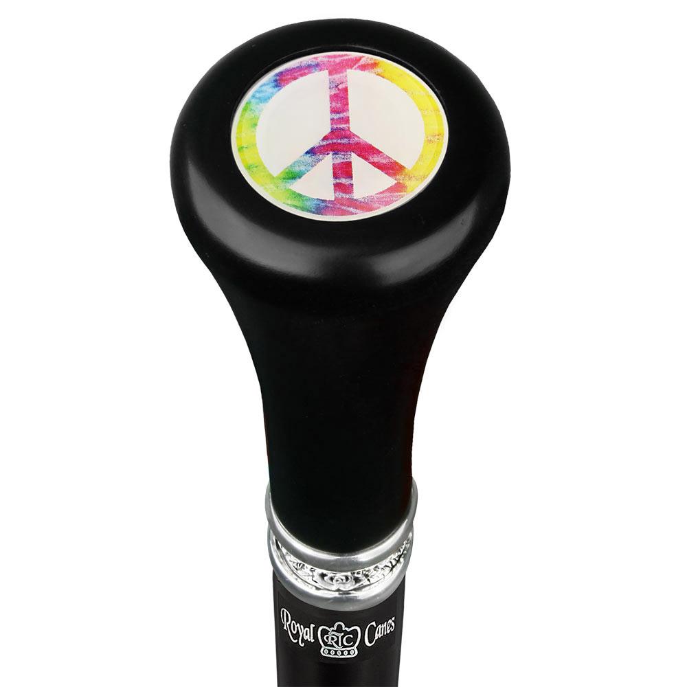 Peace Sign Flat Top Stick: Beechwood Shaft Pewter Military Walking Canes - Tophatter Daily Deals
