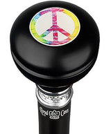 Peace Sign Caduceus Emblem Knob Stick: Large Knob, Pewter Collar Military Walking Canes - Tophatter Daily Deals