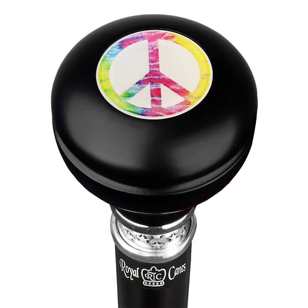Peace Sign Caduceus Emblem Knob Stick: Large Knob, Pewter Collar Military Walking Canes - Tophatter Daily Deals