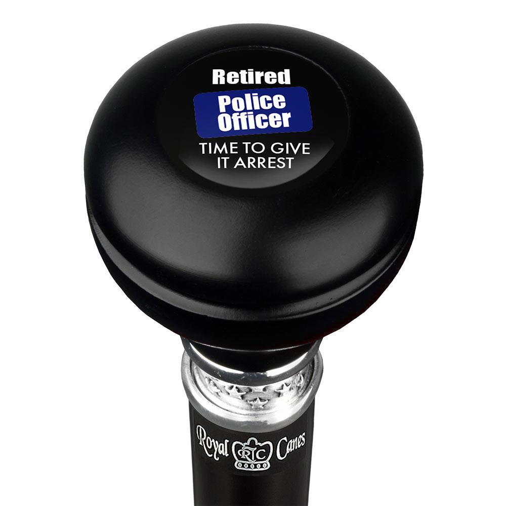 Police Give It Arrest Knob Walking Stick w/ Black Beechwood Shaft & Pewter Collar Military Walking Canes - Tophatter Daily Deals