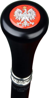 Polish Eagle Emblem Flat Top Stick: Beechwood Shaft Pewter Military Walking Canes - Tophatter Daily Deals