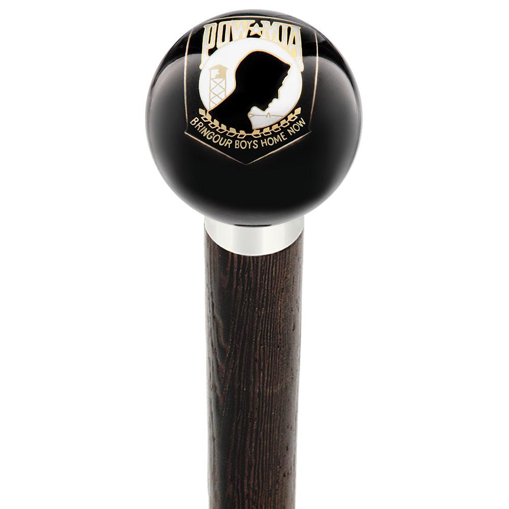 POW-MIA Black Round Knob Cane w/ Custom Wood Shaft & Collar Military Walking Canes - Tophatter Daily Deals