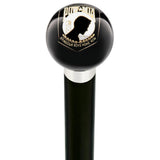 POW-MIA Black Round Knob Cane w/ Custom Wood Shaft & Collar Military Walking Canes - Tophatter Daily Deals