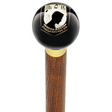 POW-MIA Black Round Knob Cane w/ Custom Wood Shaft & Collar Military Walking Canes - Tophatter Daily Deals