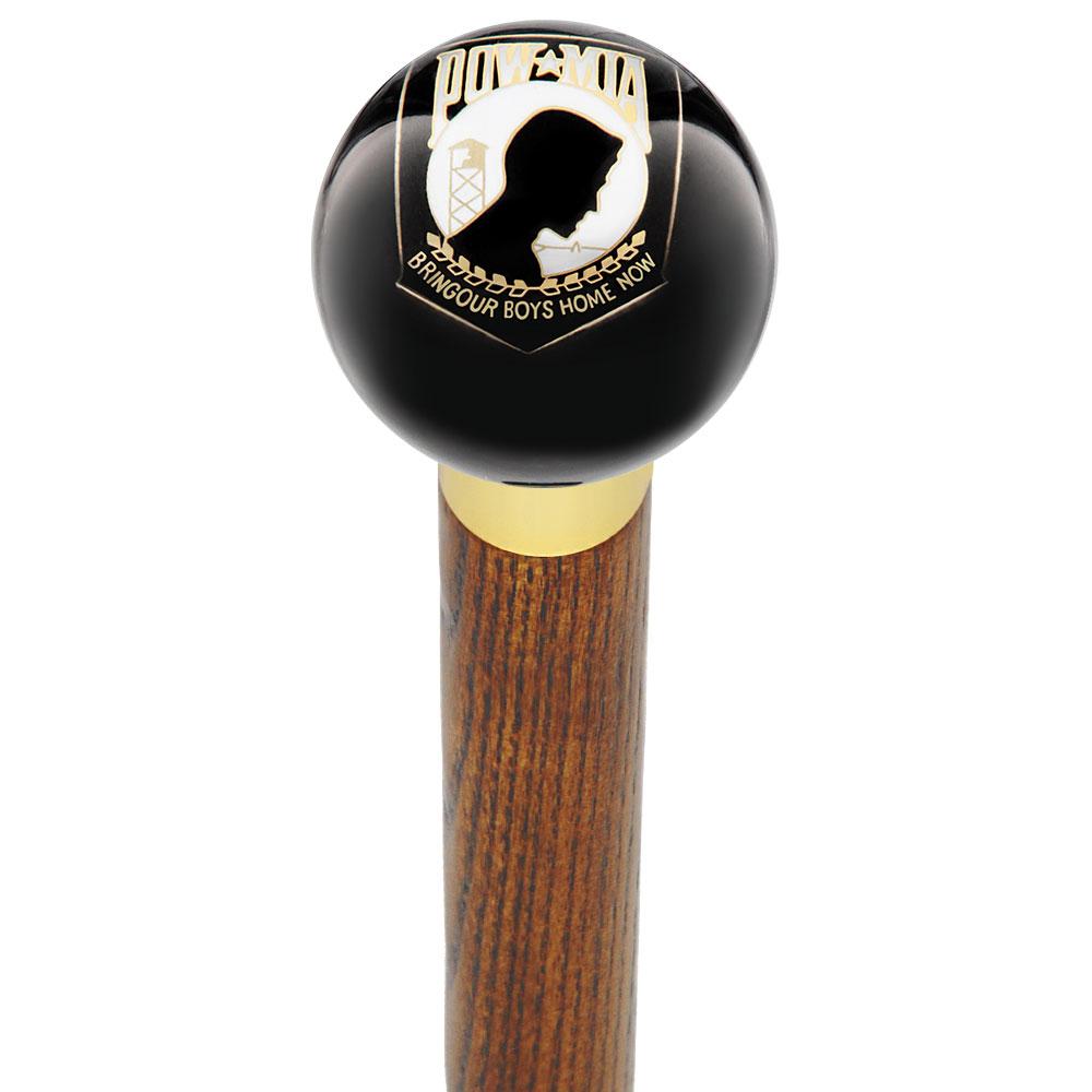 POW-MIA Black Round Knob Cane w/ Custom Wood Shaft & Collar Military Walking Canes - Tophatter Daily Deals