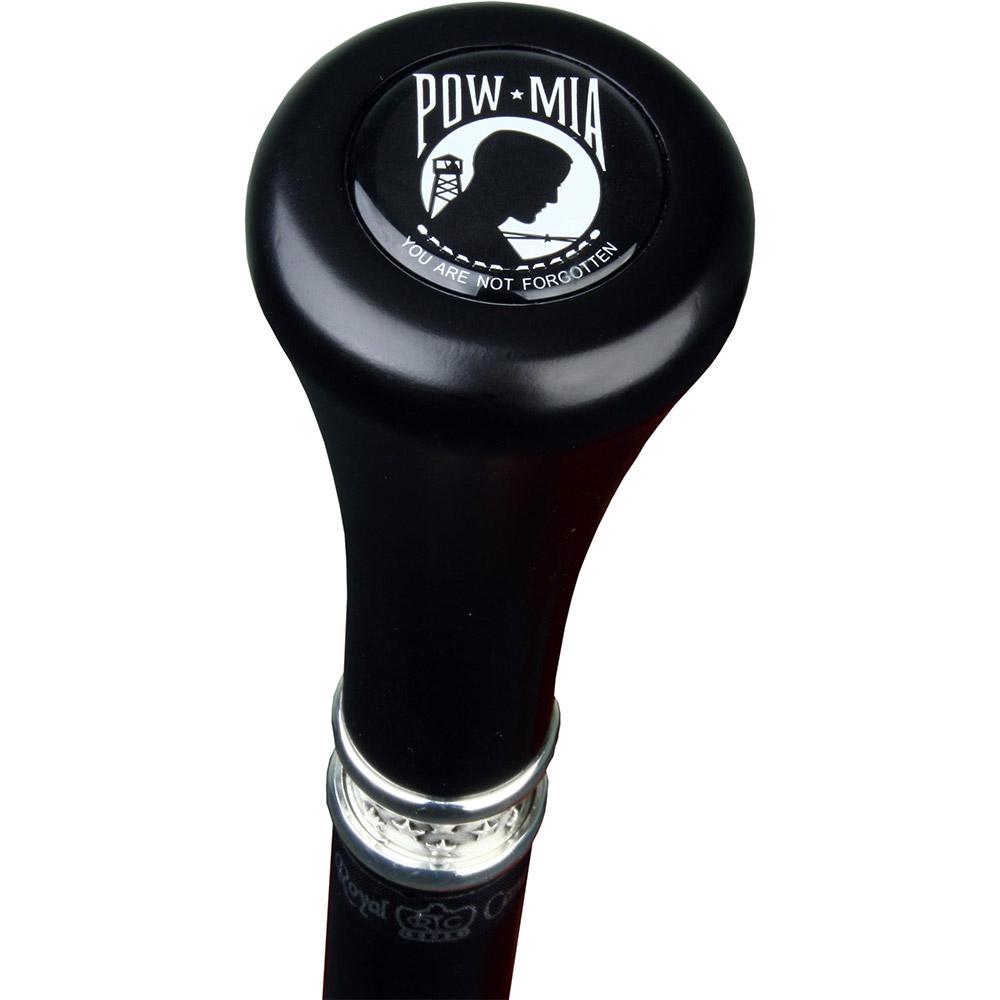 POW-MIA Emblem Flat Top Stick: Beechwood Shaft Pewter Military Walking Canes - Tophatter Daily Deals