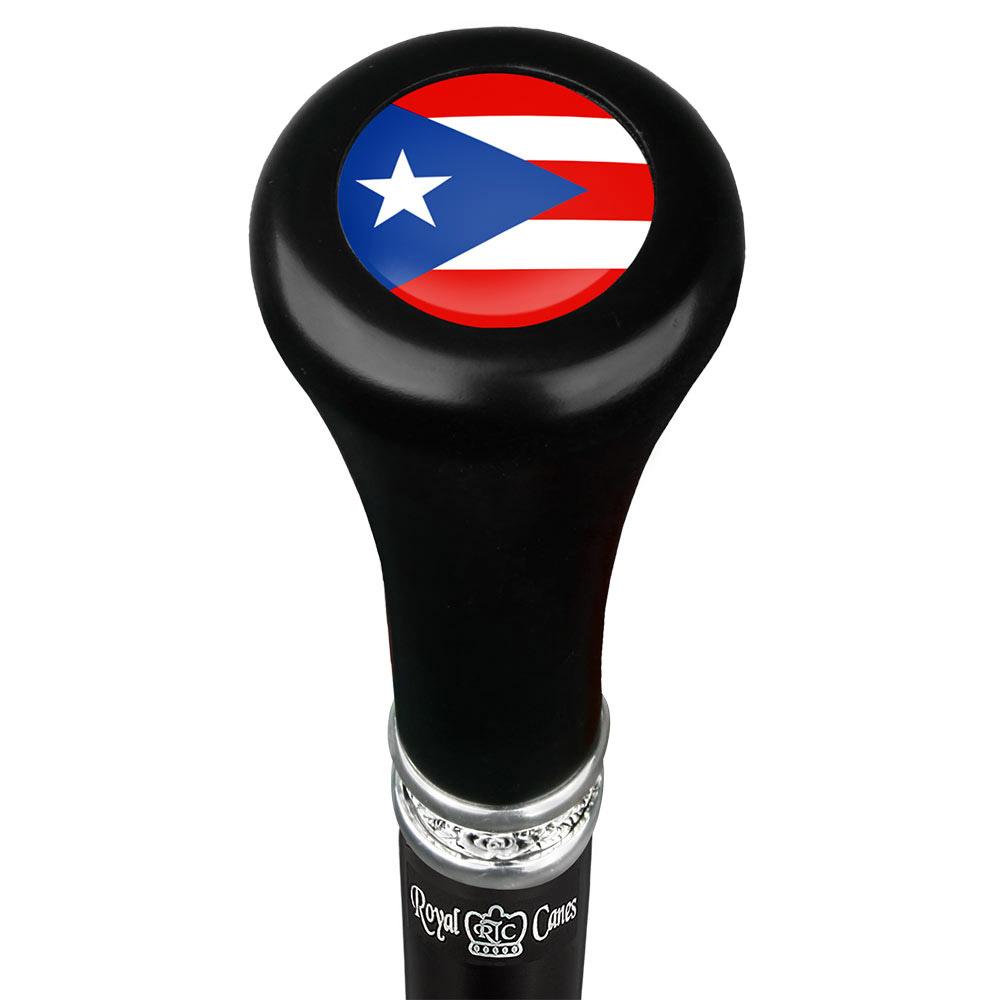 Puerto Rico Flat Top Stick: Beechwood Shaft Pewter Military Walking Canes - Tophatter Daily Deals