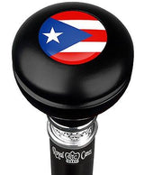 Puerto Rico Flag Emblem Knob Stick: Large Knob, Pewter Collar Military Walking Canes - Tophatter Daily Deals