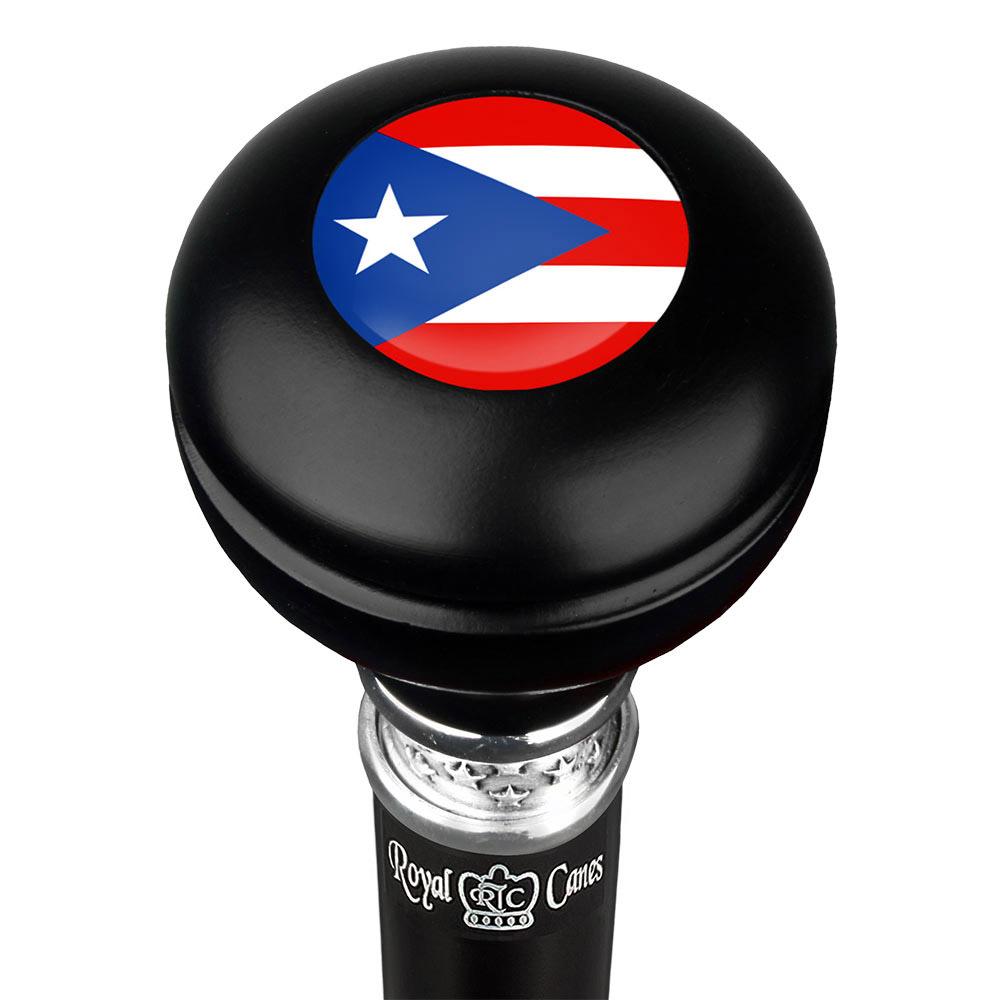 Puerto Rico Flag Emblem Knob Stick: Large Knob, Pewter Collar Military Walking Canes - Tophatter Daily Deals
