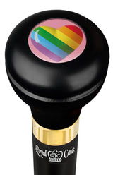Rainbow Pride Heart Flask Walking Stick w/ Black Beechwood Shaft & Pewter Collar Military Walking Canes - Tophatter Daily Deals