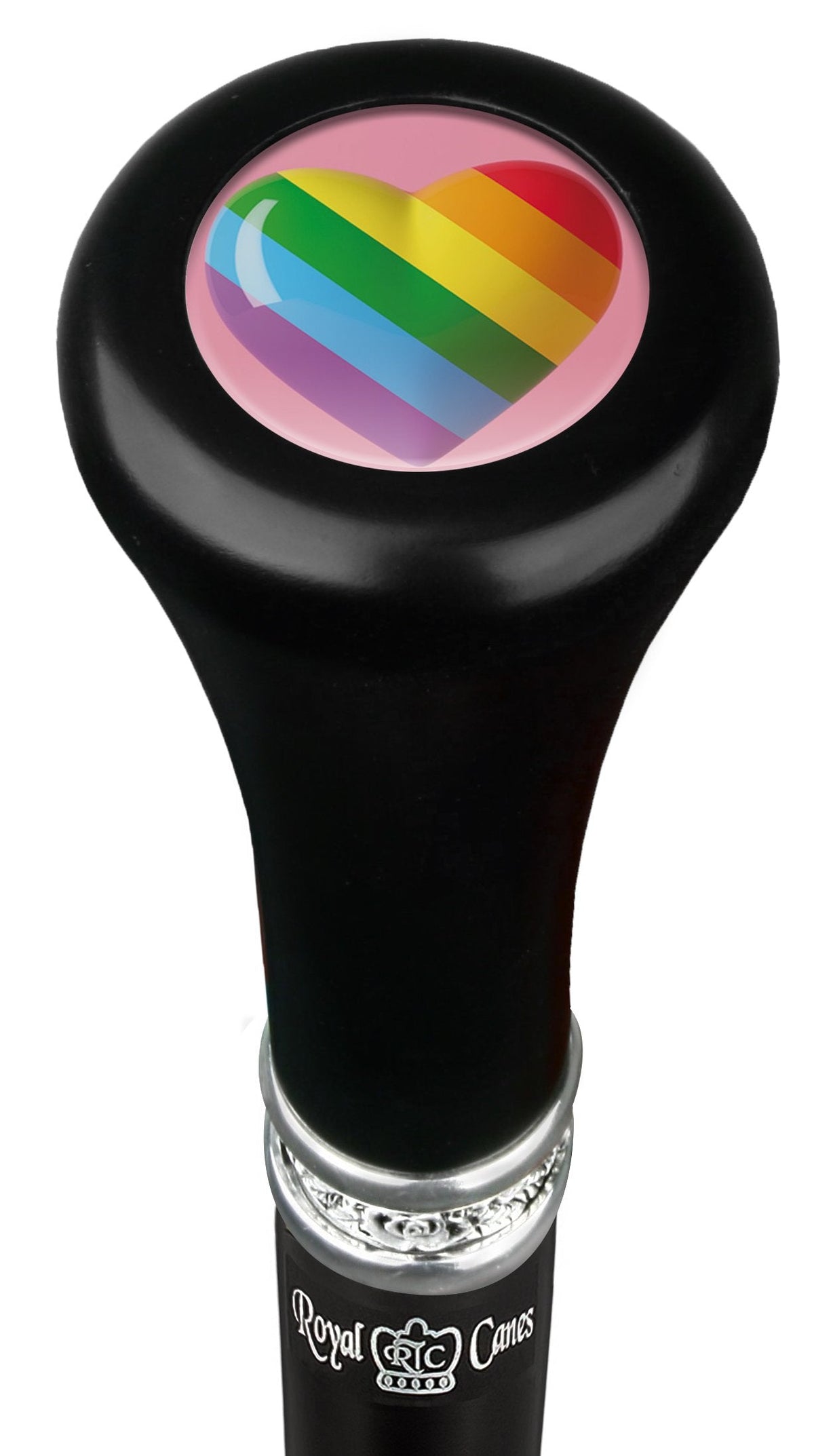 Rainbow Pride Heart Flat Top Walking Stick w/ Black Beechwood Shaft & Pewter Collar Military Walking Canes - Tophatter Daily Deals
