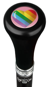 Rainbow Pride Heart Flat Top Walking Stick w/ Black Beechwood Shaft & Pewter Collar Military Walking Canes - Tophatter Daily Deals