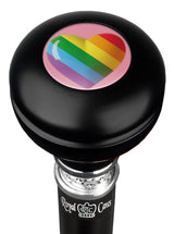 Rainbow Pride Heart Round Knob Walking Stick w/ Black Beechwood Shaft & Pewter Collar Military Walking Canes - Tophatter Daily Deals