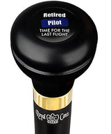 Retired Pilot Flask Walking Stick w/ Black Beechwood Shaft & Pewter Collar Military Walking Canes - Tophatter Daily Deals