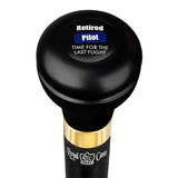 Retired Pilot Flask Walking Stick w/ Black Beechwood Shaft & Pewter Collar Military Walking Canes - Tophatter Daily Deals