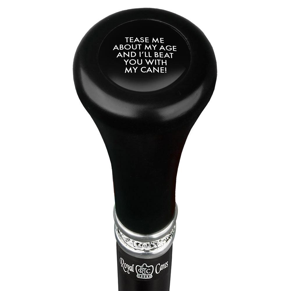 Tease Me About My Cane Flat Top Walking Stick w/ Black Beechwood Shaft & Pewter Collar Military Walking Canes - Tophatter Daily Deals