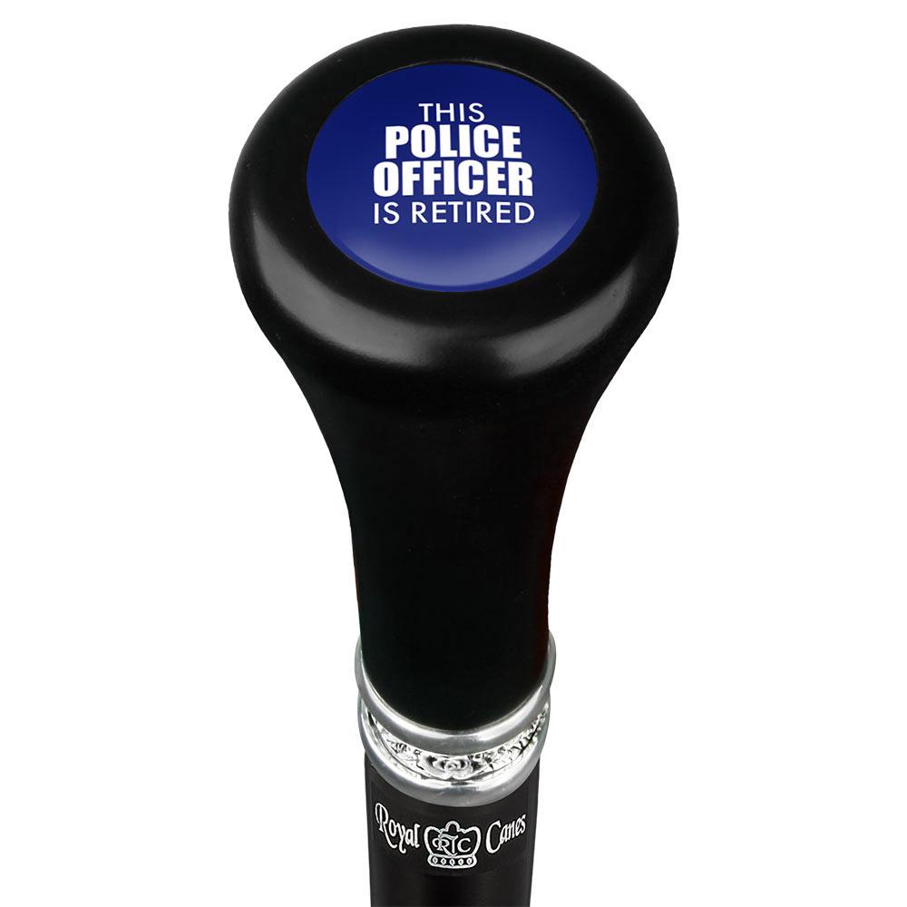 This Police Officer Is Retired Flat Top Walking Stick w/ Black Beechwood Shaft & Pewter Collar Military Walking Canes - Tophatter Daily Deals