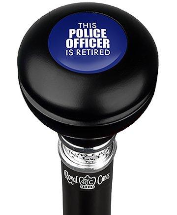 This Police Officer Is Retired Knob Walking Stick w/ Black Beechwood Shaft & Pewter Collar Military Walking Canes - Tophatter Daily Deals