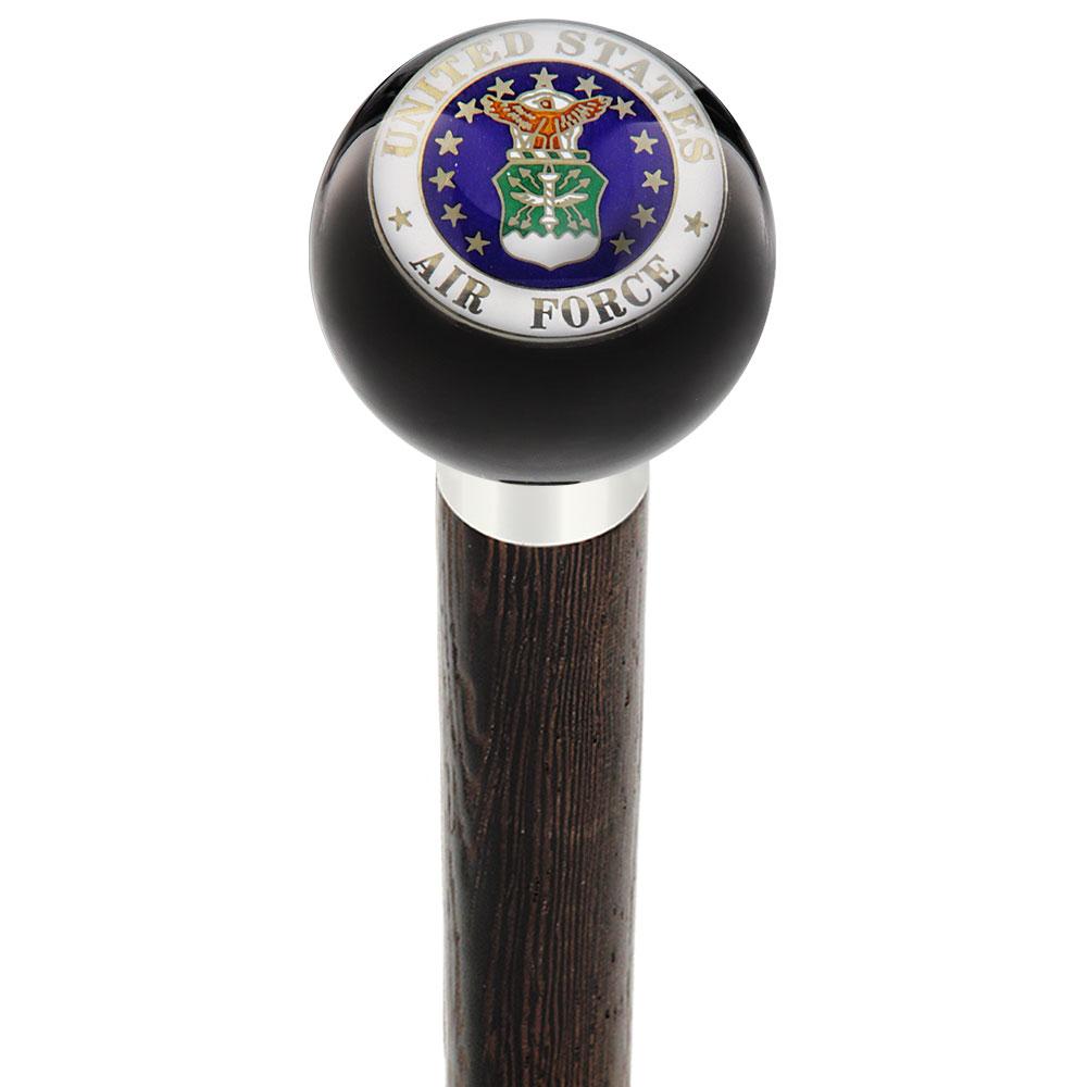 U.S. Air Force Black Round Knob Cane w/ Custom Wood Shaft & Collar Military Walking Canes - Tophatter Daily Deals