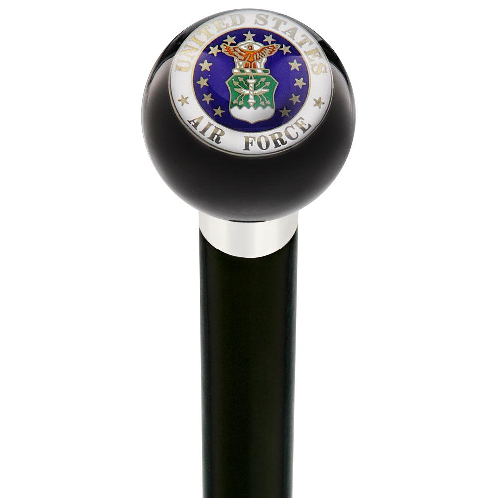 U.S. Air Force Black Round Knob Cane w/ Custom Wood Shaft & Collar Military Walking Canes - Tophatter Daily Deals