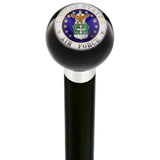 U.S. Air Force Black Round Knob Cane w/ Custom Wood Shaft & Collar Military Walking Canes - Tophatter Daily Deals