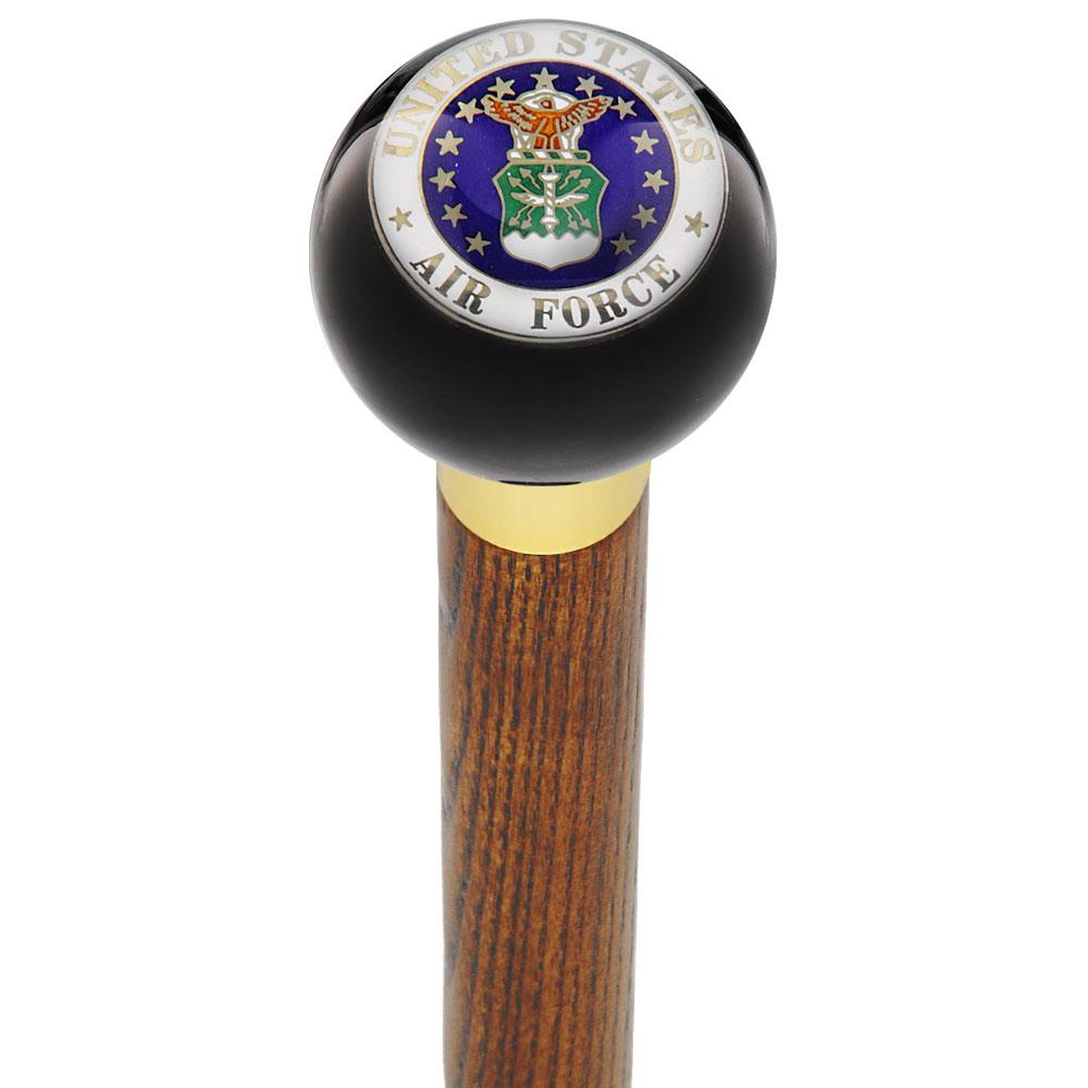 U.S. Air Force Black Round Knob Cane w/ Custom Wood Shaft & Collar Military Walking Canes - Tophatter Daily Deals