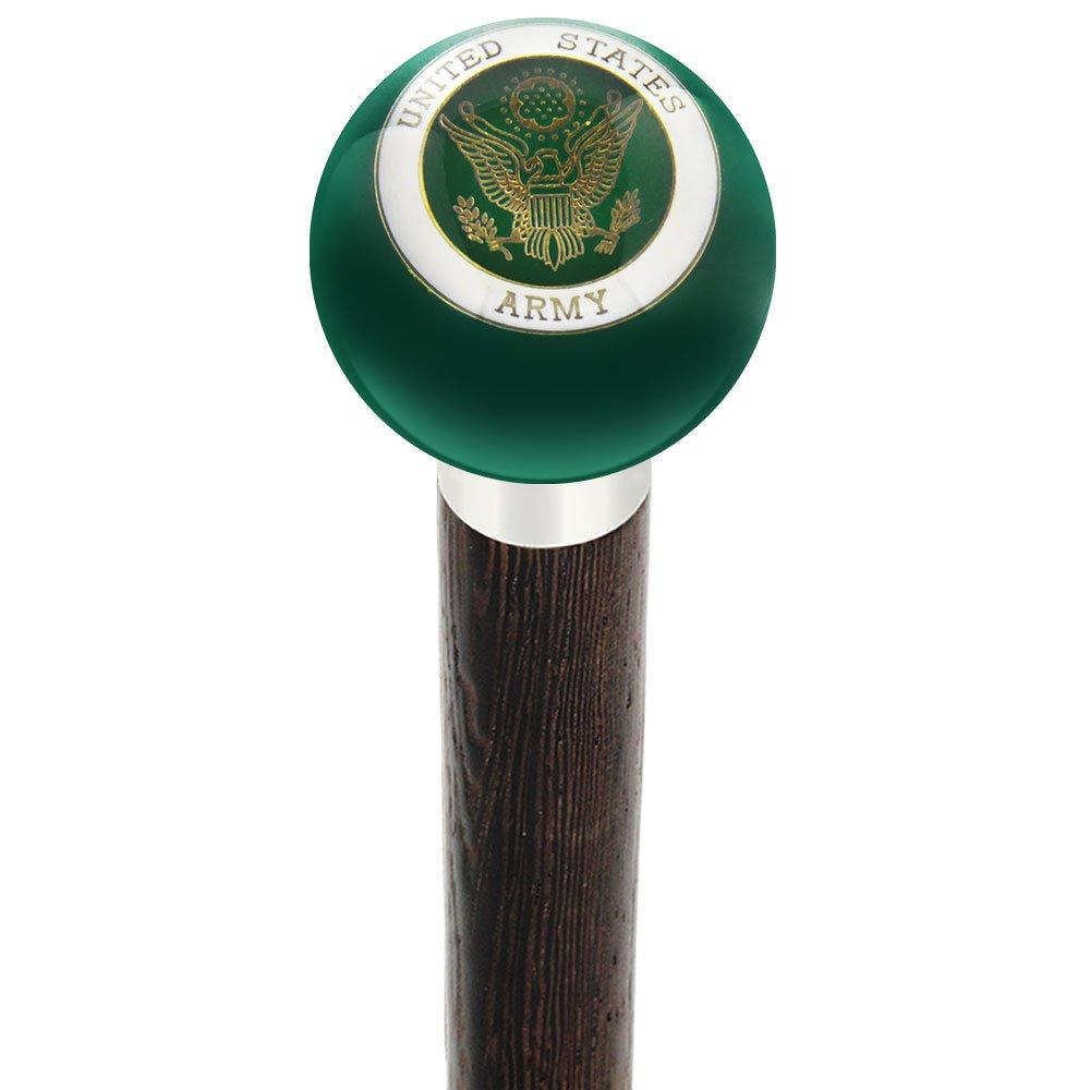 U.S. Army Green Round Knob Cane w/ Custom Wood Shaft & Collar Military Walking Canes - Tophatter Daily Deals
